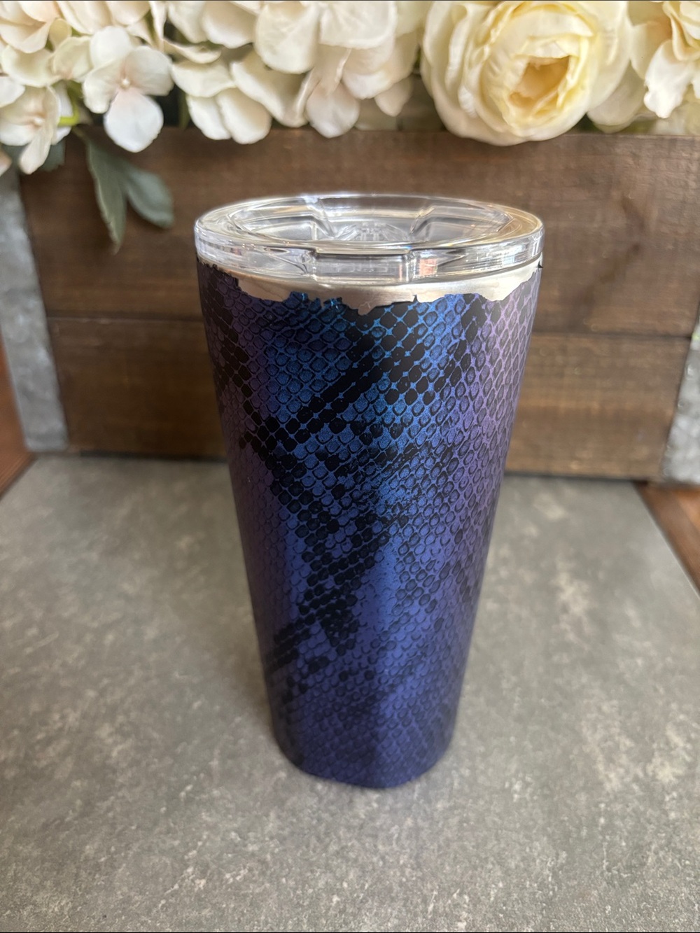 Corkcicle Blue and Black Snake-Print Insulated Tumbler